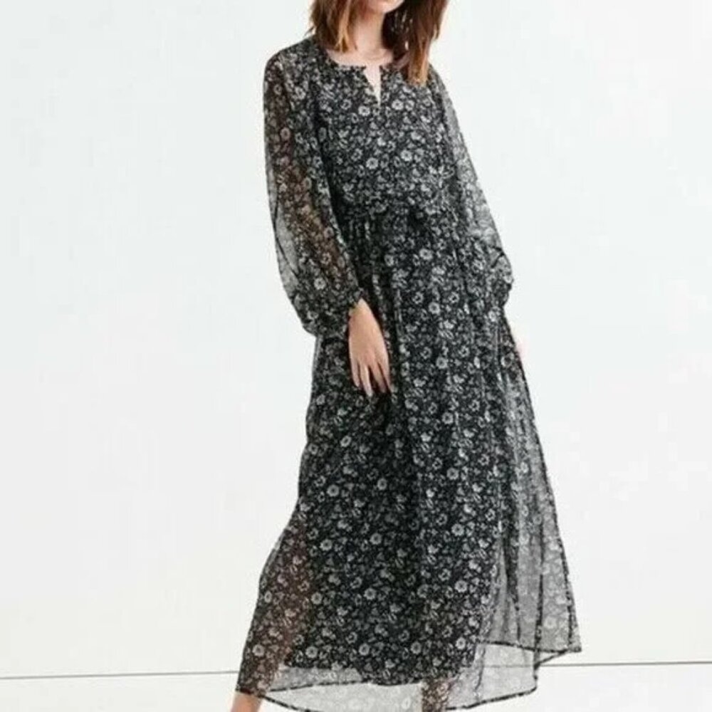 LUCKY womens DRESS black FLORAL white MAXI lightweight BOHO oversized SIZE XS